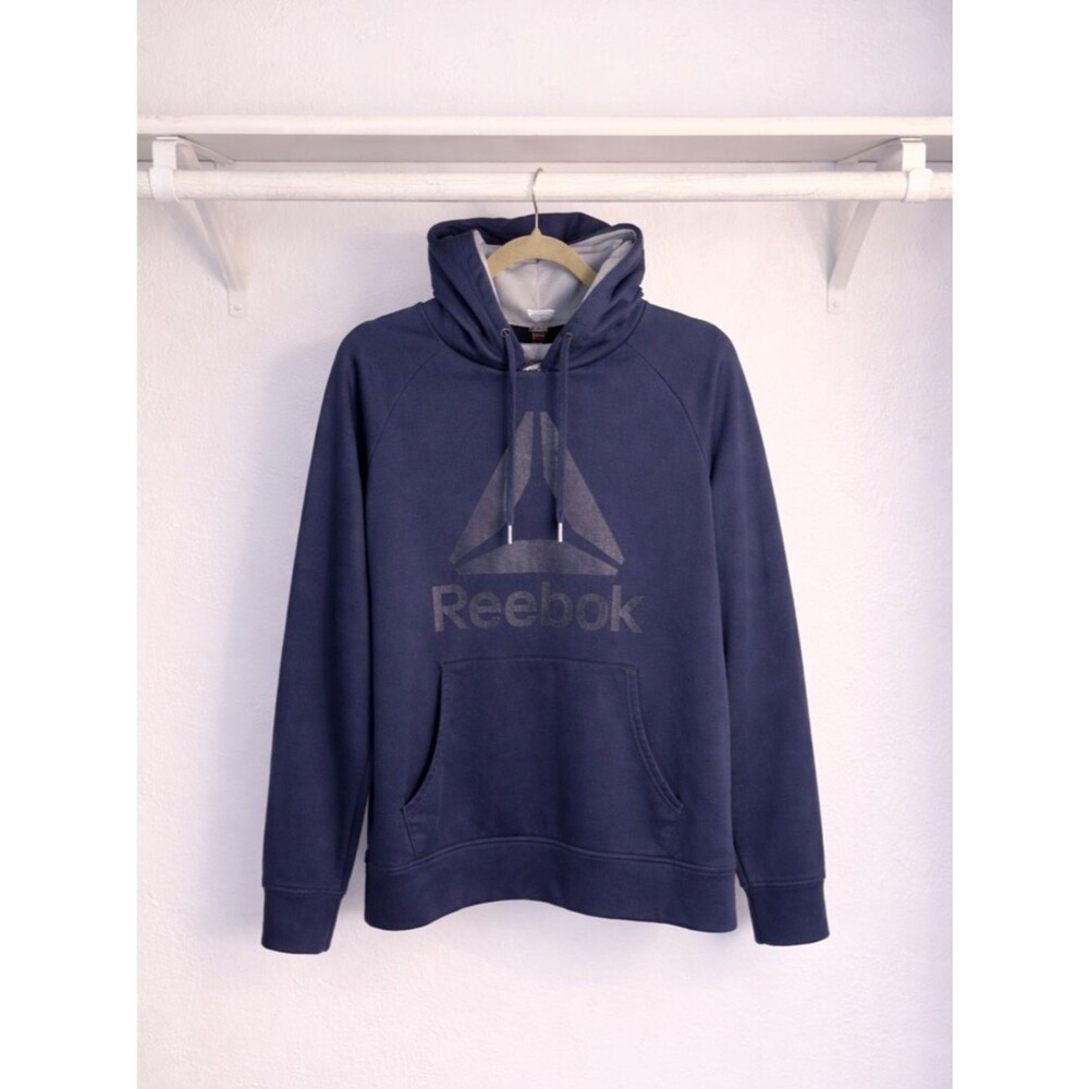 Reebok Vector Logo Hoodie Men’s Large Navy Blue Pullover Kangaroo Pocket Poly